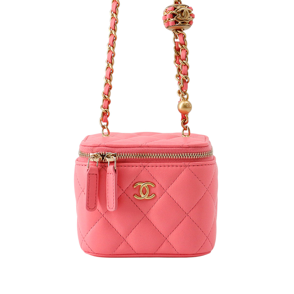 Pre-Loved Chanel Mini Quilted Lambskin Pearl Crush Vanity Case With Chain